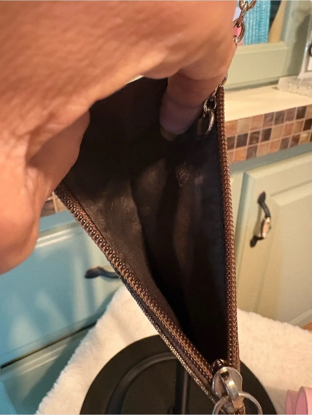 Coach Brown Signature Canvas Wristlet Keychain